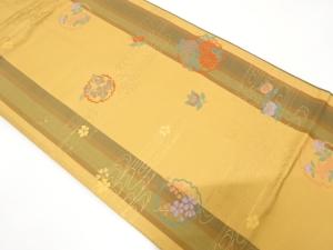 雪輪に草花・観世水模様織り出し　名古屋帯